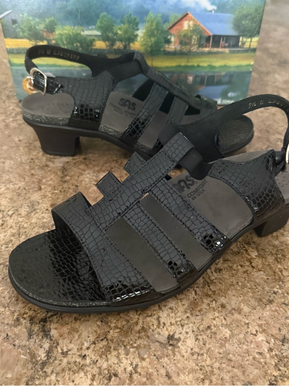 SAS Allegro Black Croc Embossed Leather Comfort Shoe 9.5W NIB made in USA
